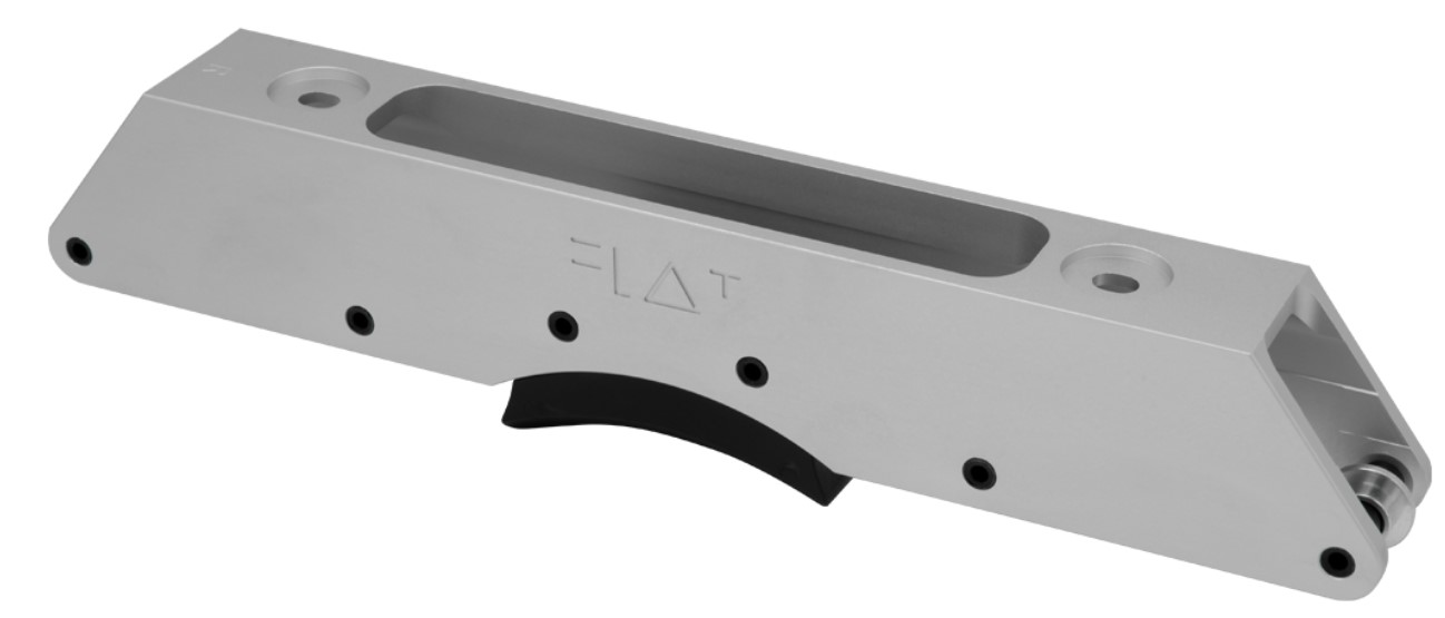 Flat AP aggressive inline skate frame at the side with the FLAT logo in silver colour